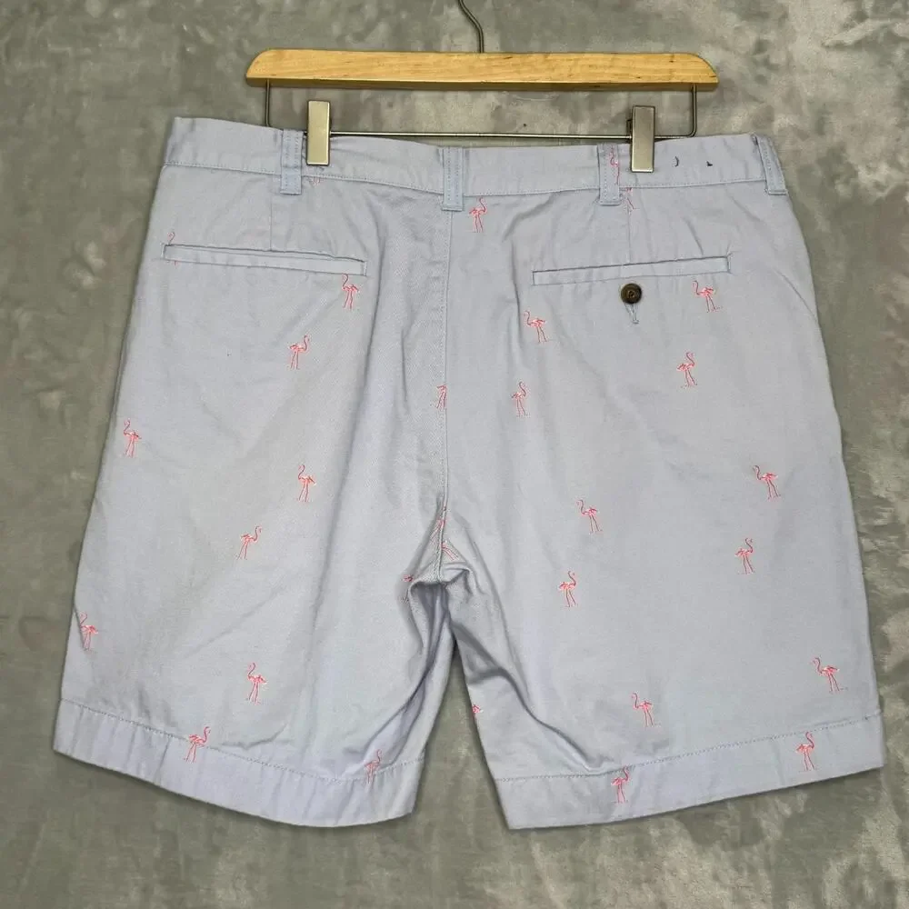 J. Crew Gramercy Shorts Mens 36 Light Blue Pink Flamingos Chino Pockets Beach